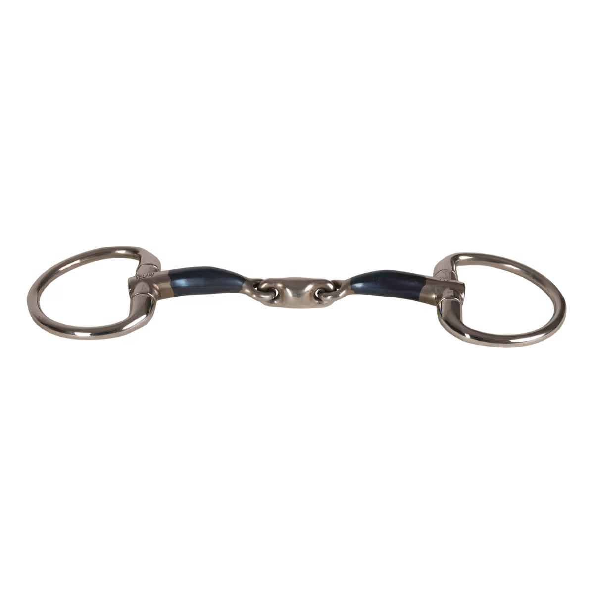 Metal horse bridle bit on a white background