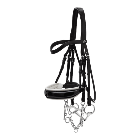 Patent Large Crank Noseband With White Padding Double Bridle | Dy'on | Comfort