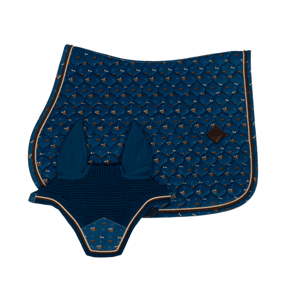Navy saddlepad and ears on a white background