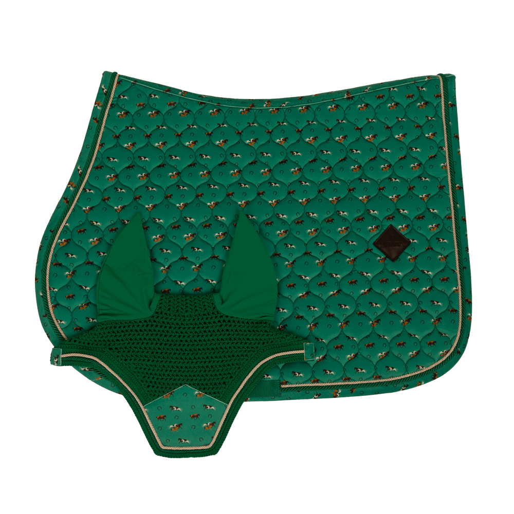 Green saddlepad and ears on a white background