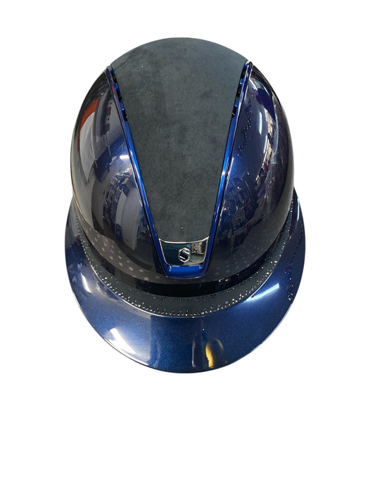 Blue riding helmet camera on a white background