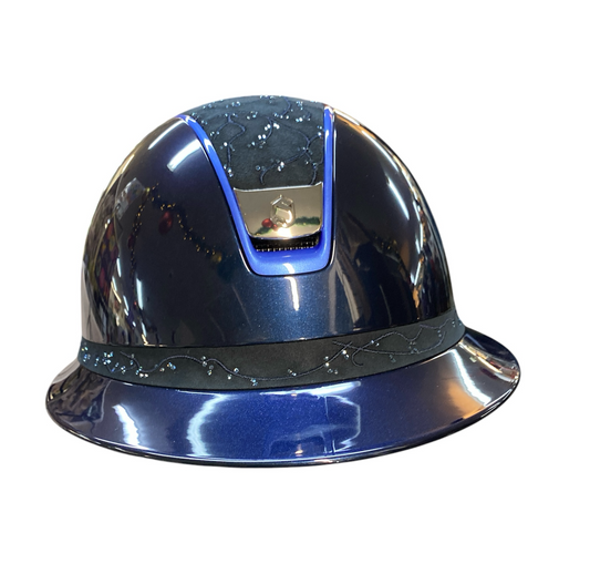 Boomerang Equestrian - Samshield Miss Shield V2 2.0 Glossy Navy Helmet Crystal Leaf & Blue Trim