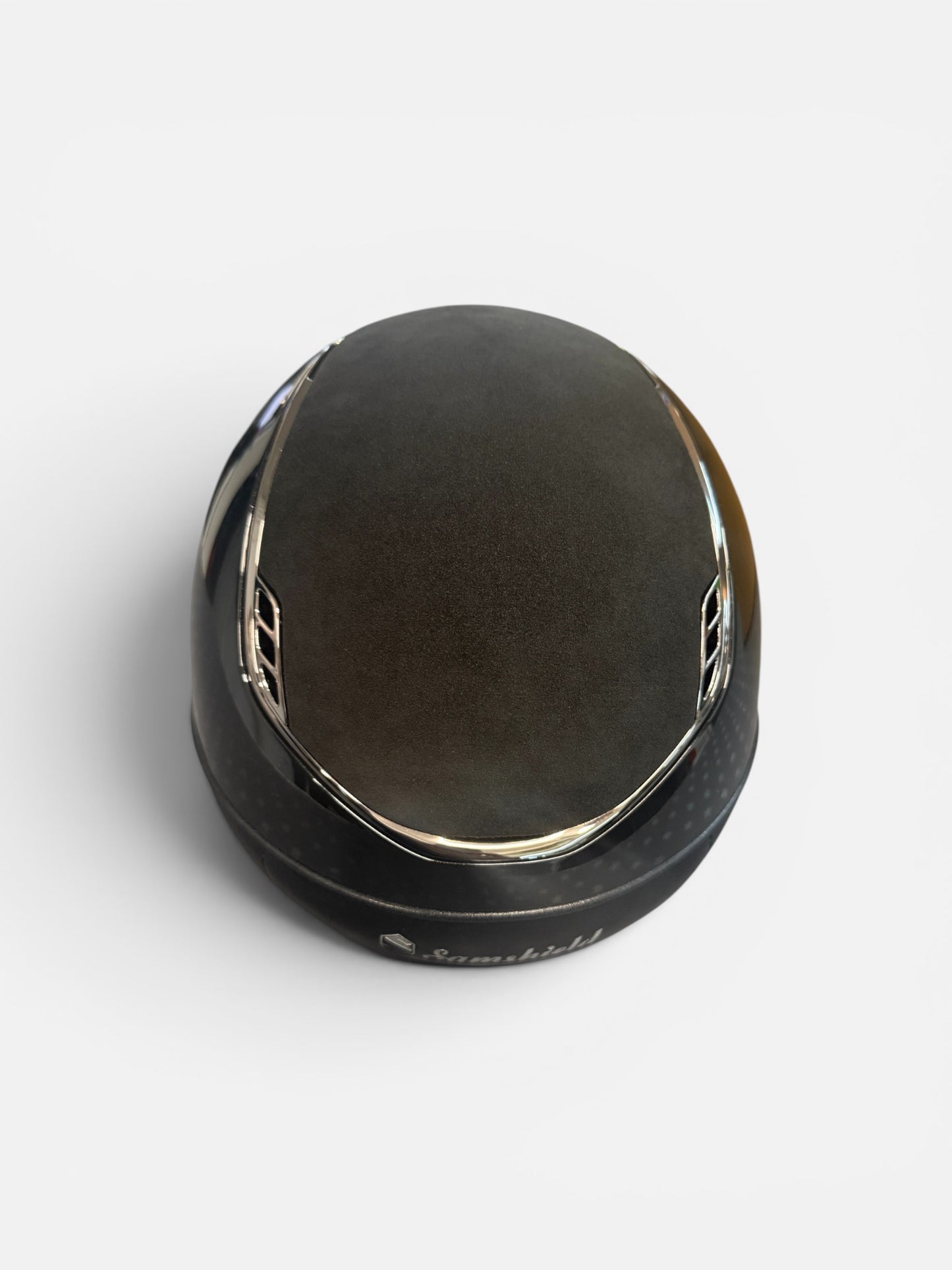 Black and silver helmet on a white background