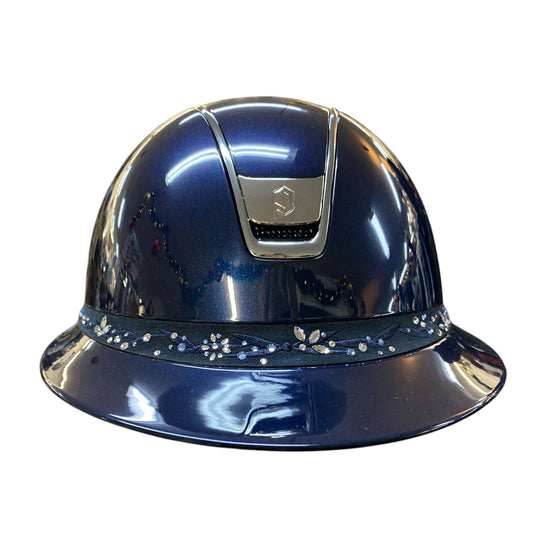 Boomerang Equestrian - Samshield Miss Shield V2 2.0 Glossy Navy Helmet Flower Swarowski Frontal Band, Chrome Trim &Blazon