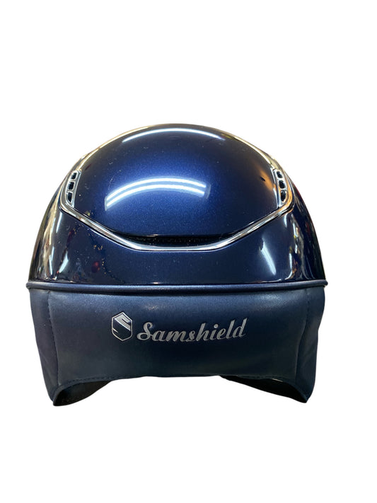 Boomerang Equestrian - Samshield Miss Shield V2 2.0 Glossy Navy Helmet Flower Swarowski Frontal Band, Chrome Trim &Blazon