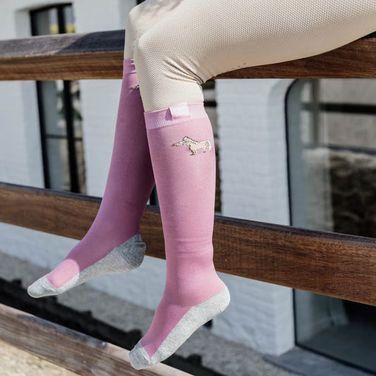 child sitting on a fence wearing kentucky sammy light pink socks