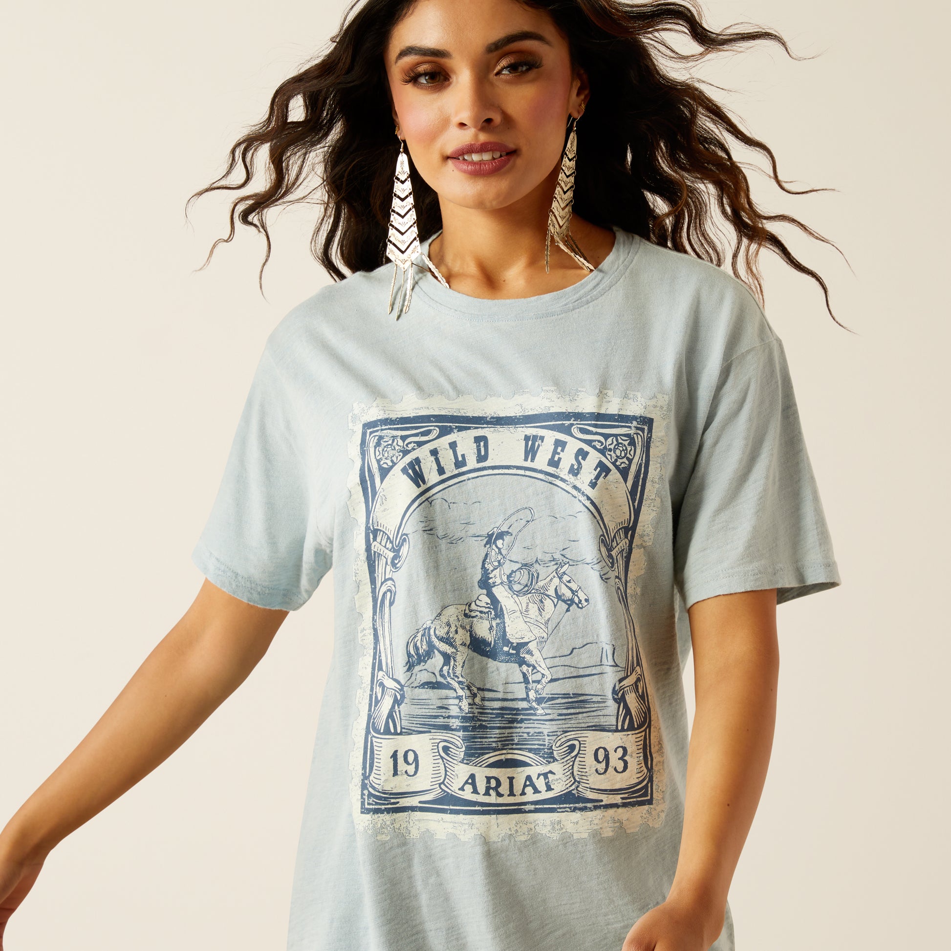 Boomerang Equestrian - Ariat Ladies Wild West Stamp T-Shirt Washed Blue
