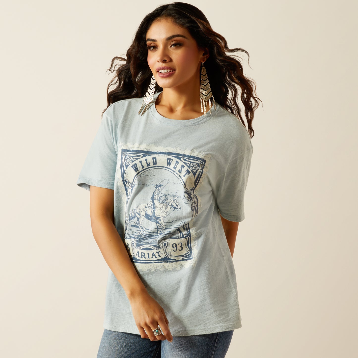 Boomerang Equestrian - Ariat Ladies Wild West Stamp T-Shirt Washed Blue