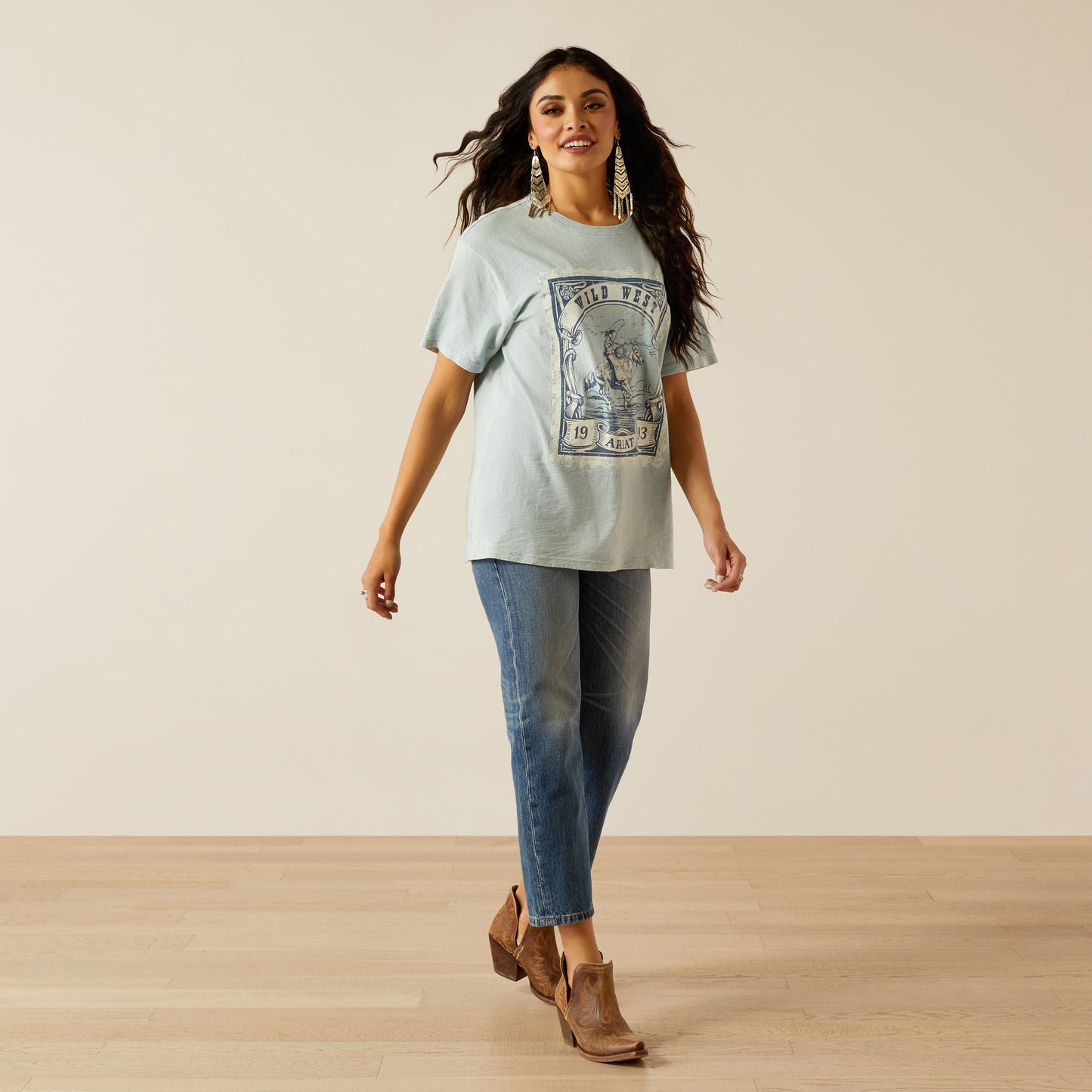 Boomerang Equestrian - Ariat Ladies Wild West Stamp T-Shirt Washed Blue