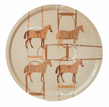  Adamsbro Round Tray 4 Horses Brown