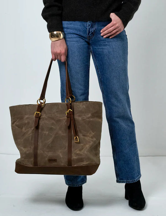 Boomerang Equestrian - Adamsbro Luxury Shopper Bag Leather and Cotton Brown