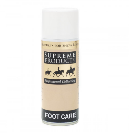 A can of Supreme Products Foot Care spray with a beige label and white cap, shown on a plain white background.