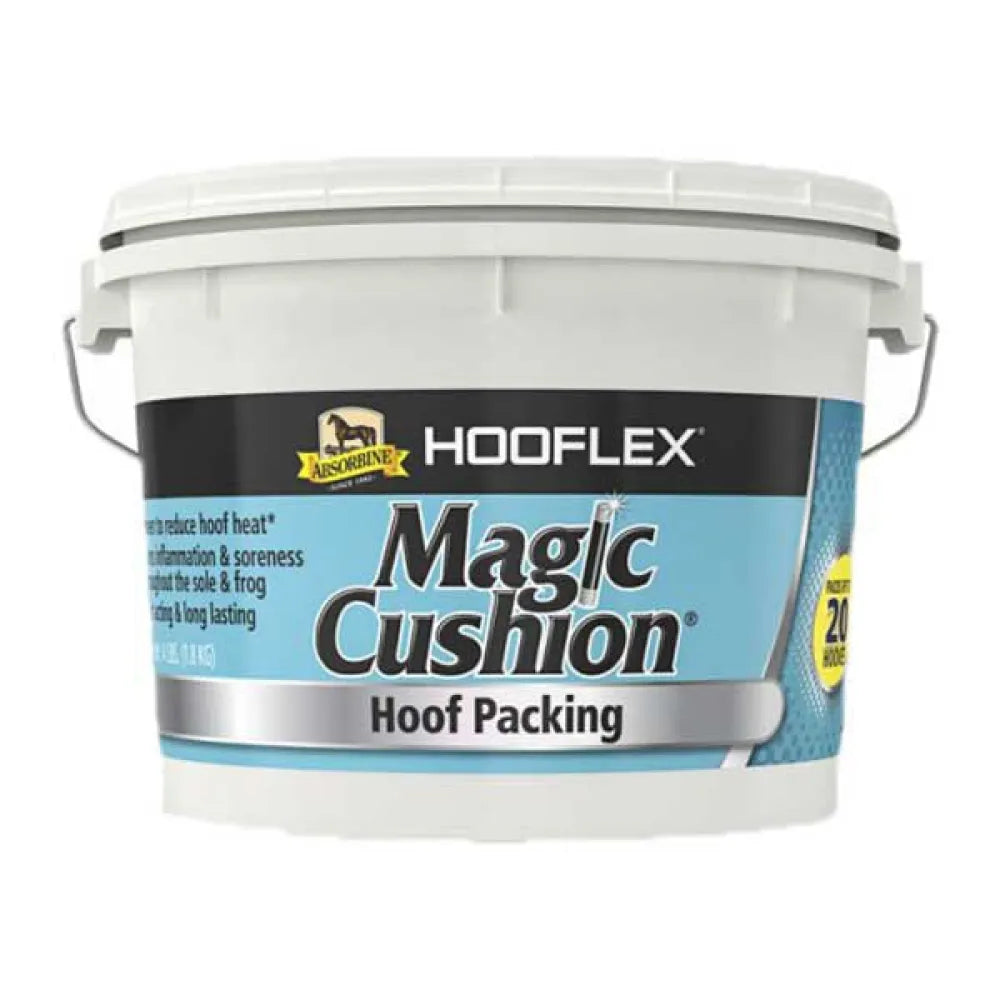 White bucket of Hooflex Magic Cushion Hoof Packing on a white background