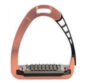 Rose gold stirrup with black interior on a white background
