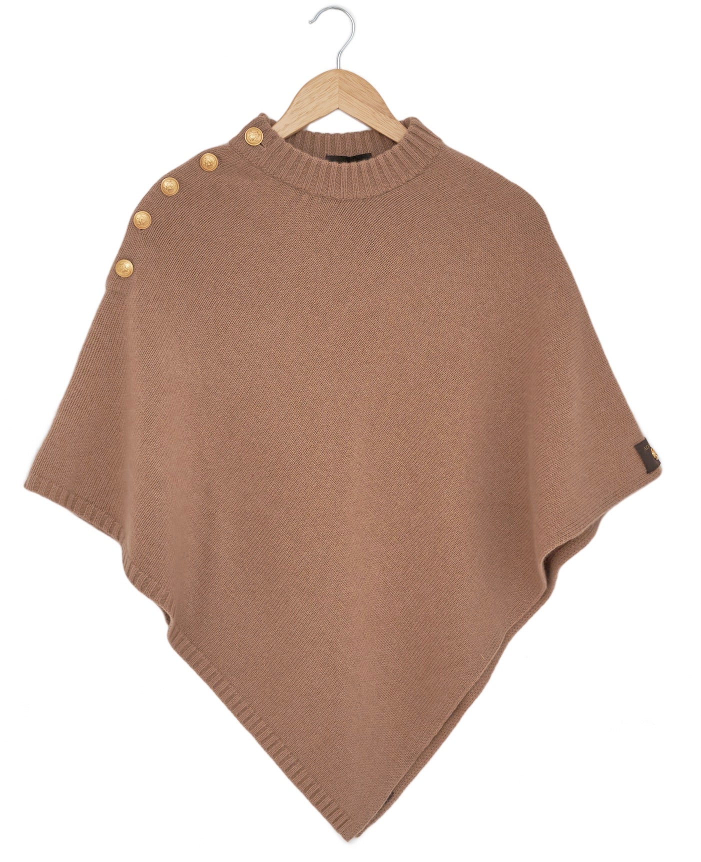 Camel coloured poncho on a white background