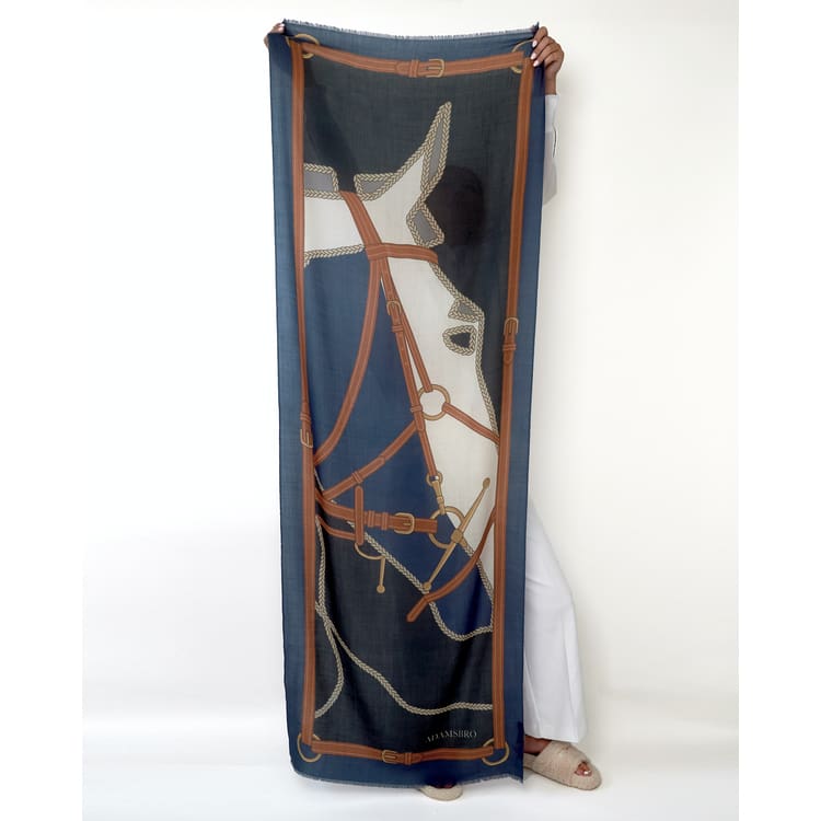 Boomerang Equestrian - Adamsbro Cashmere Scarf Horsehead Navy