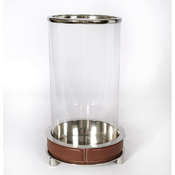 Adamsbro Hurricane Candle Holder Silver With Leather Details - LARGE - Candle Holder