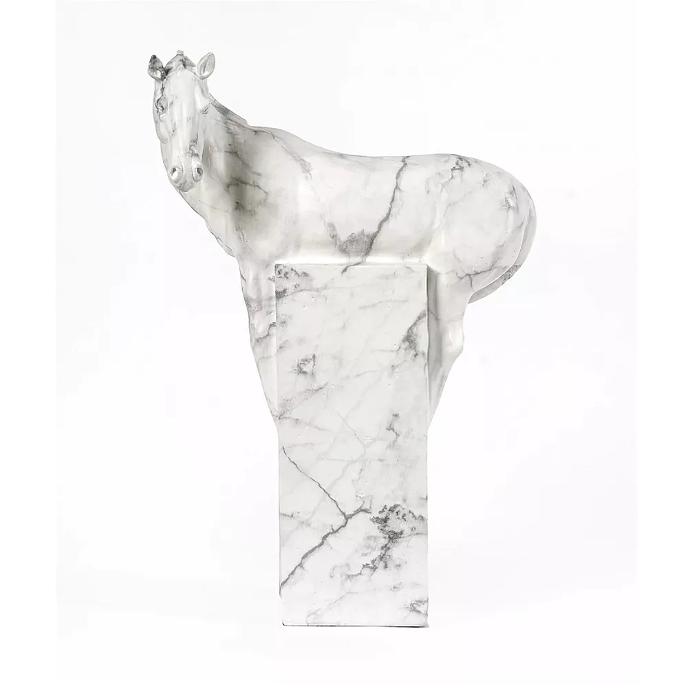 Polyresin marble horse on a white background