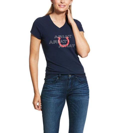 Ariat Ladies Puff Print Logo T Shirt Navy - Ladies T Shirt