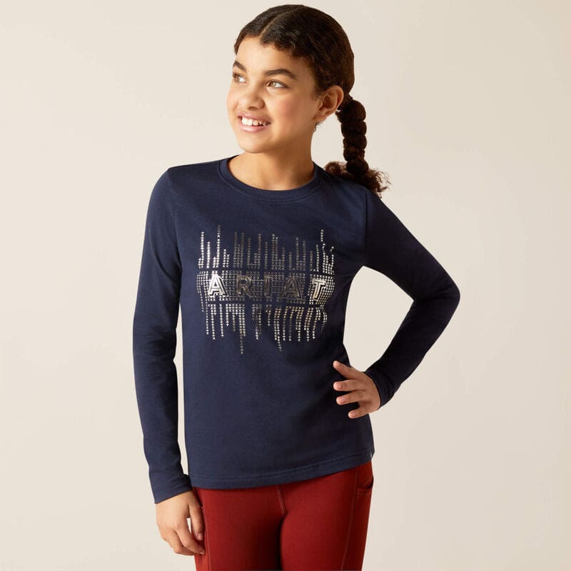 Ariat Youth Glitz Long Sleeved T Shirt Navy Eclipse - Junior T Shirt