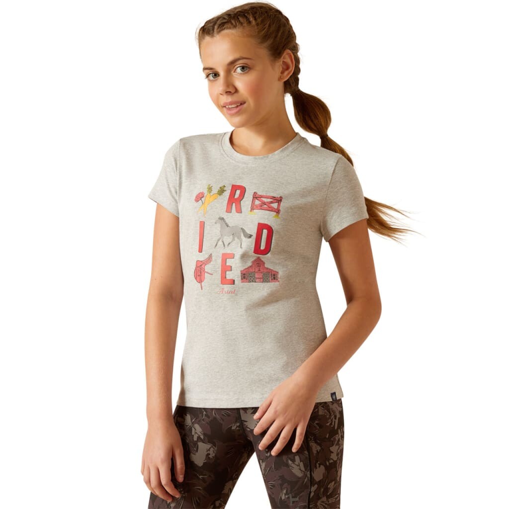 Ariat Youth Iconic Ride T Shirt Heather Grey - Junior T Shirt