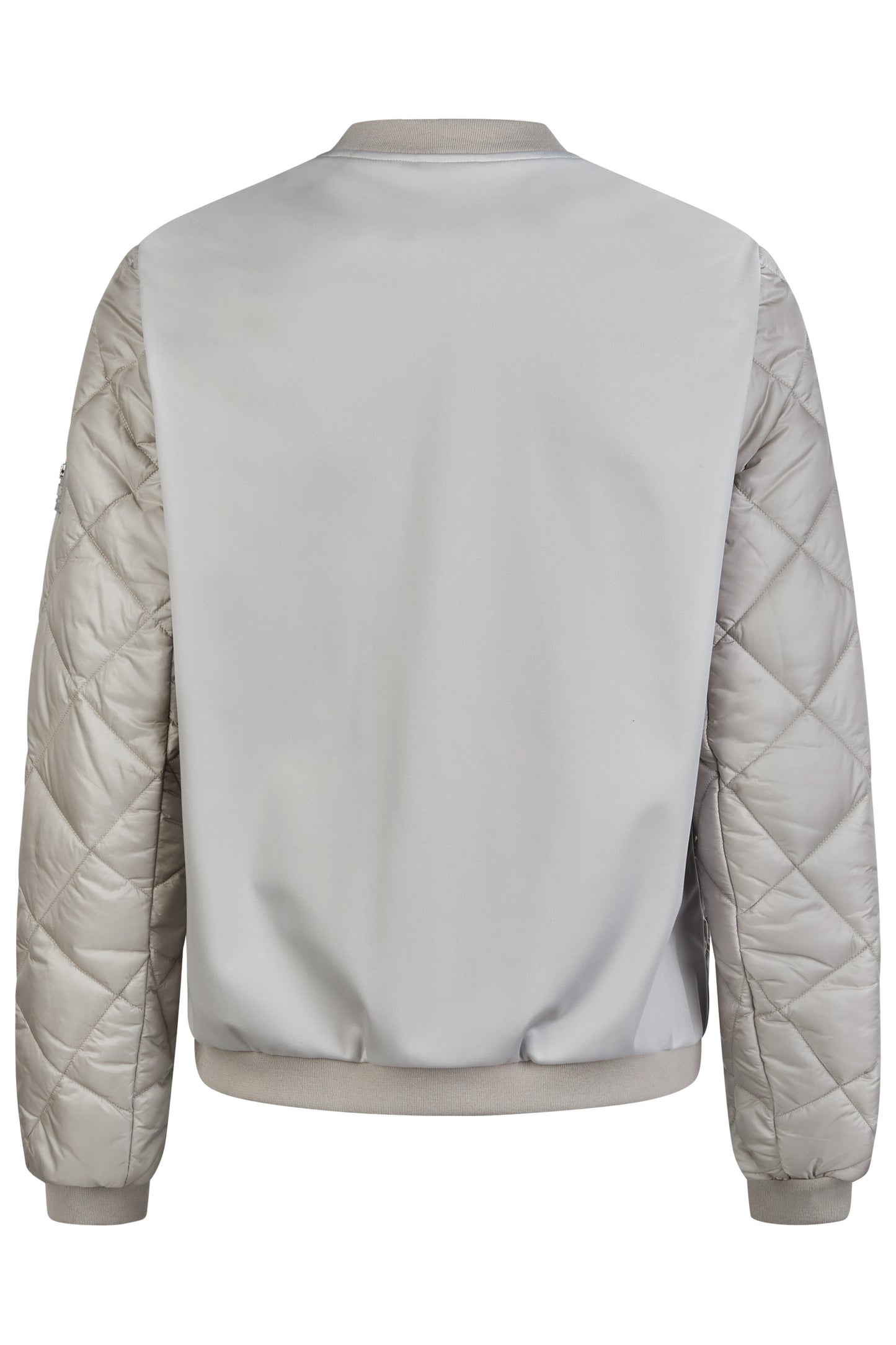 Light gray quilted jacket on a white background