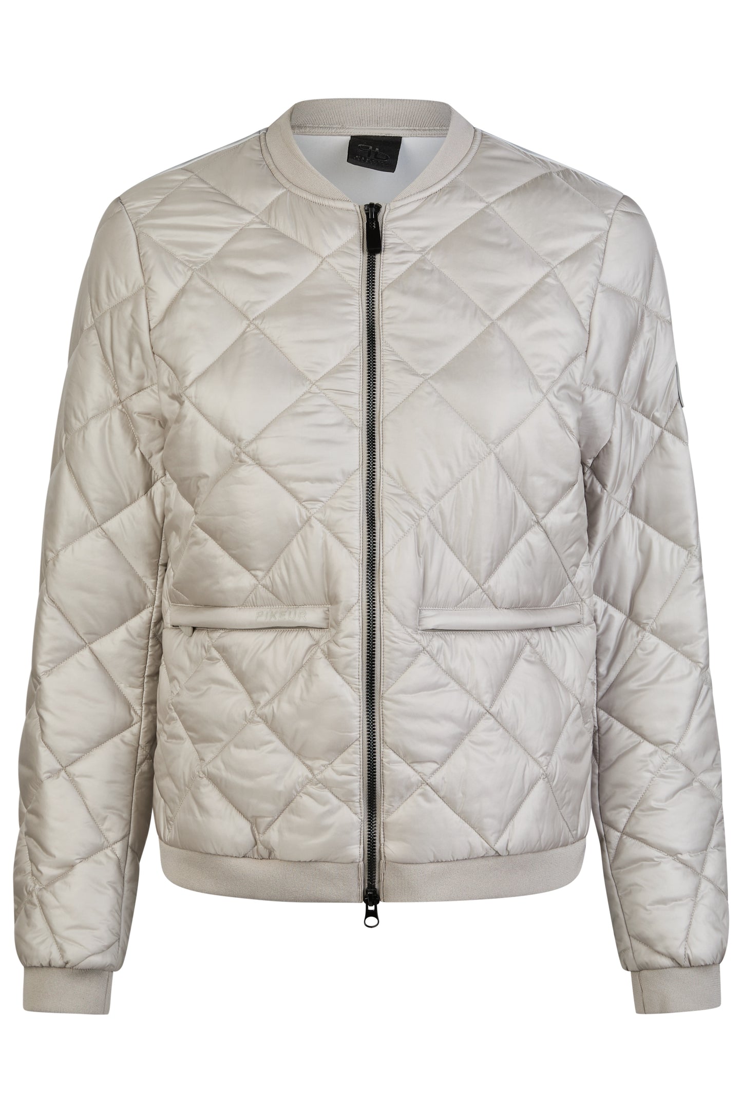 Quilted jacket with geometric pattern on a white background
