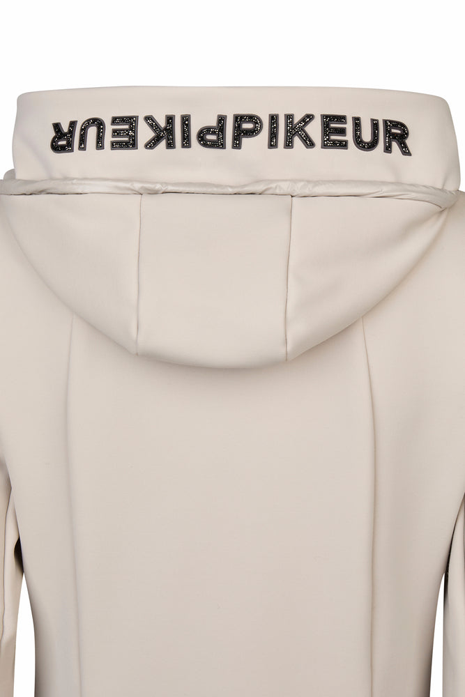 Beige hoodie with 'Pikeur' branding on a white background