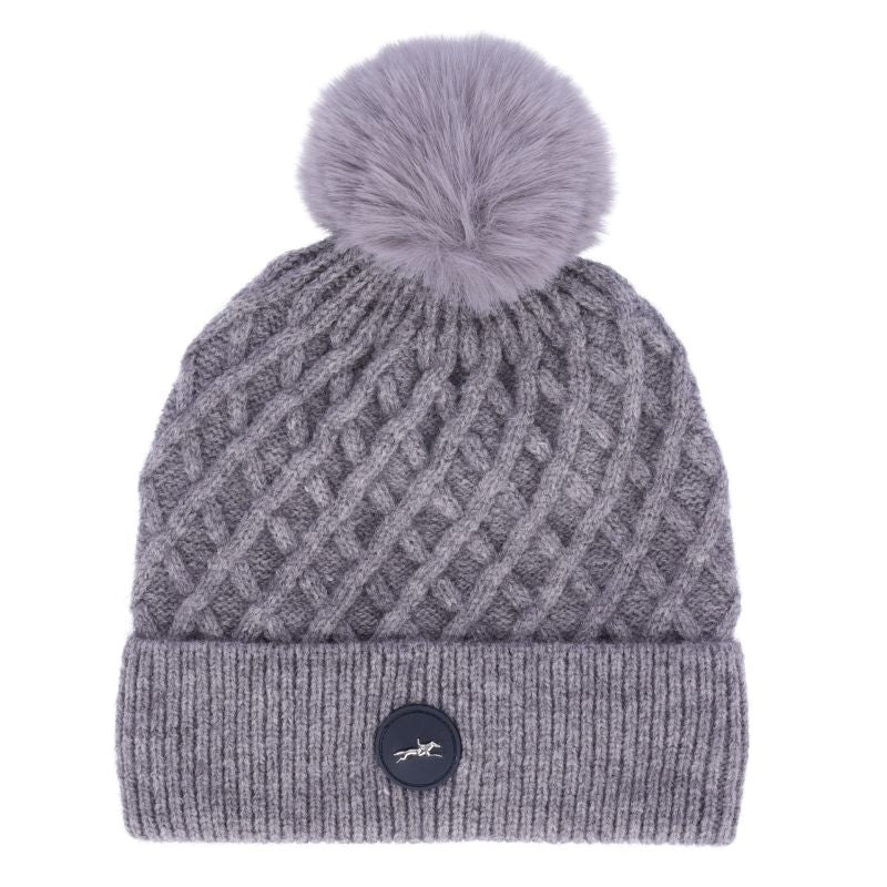Grey knitted hat on a white background