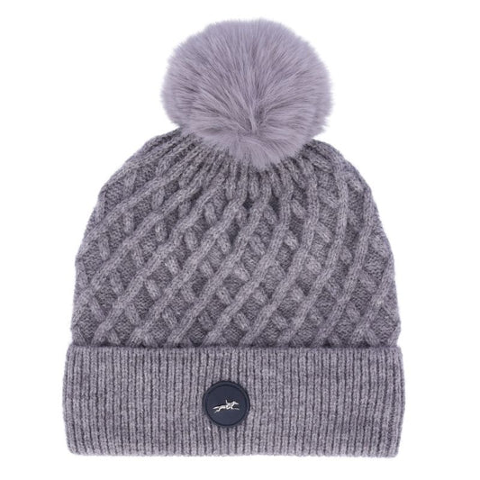 Grey knitted hat on a white background
