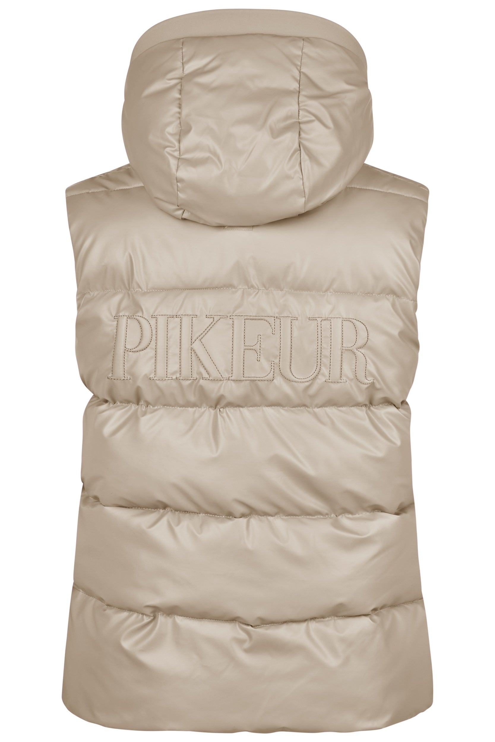 Beige puffer vest with Pikeur branding on a white background