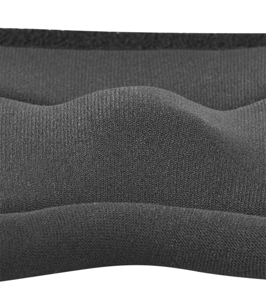 Close-up of a textured black fabric with a white background