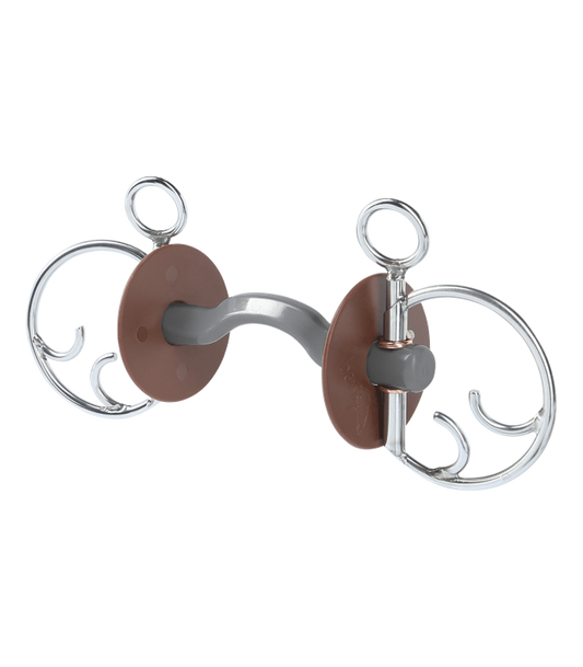 Horse bit with brown leather bits on a white background