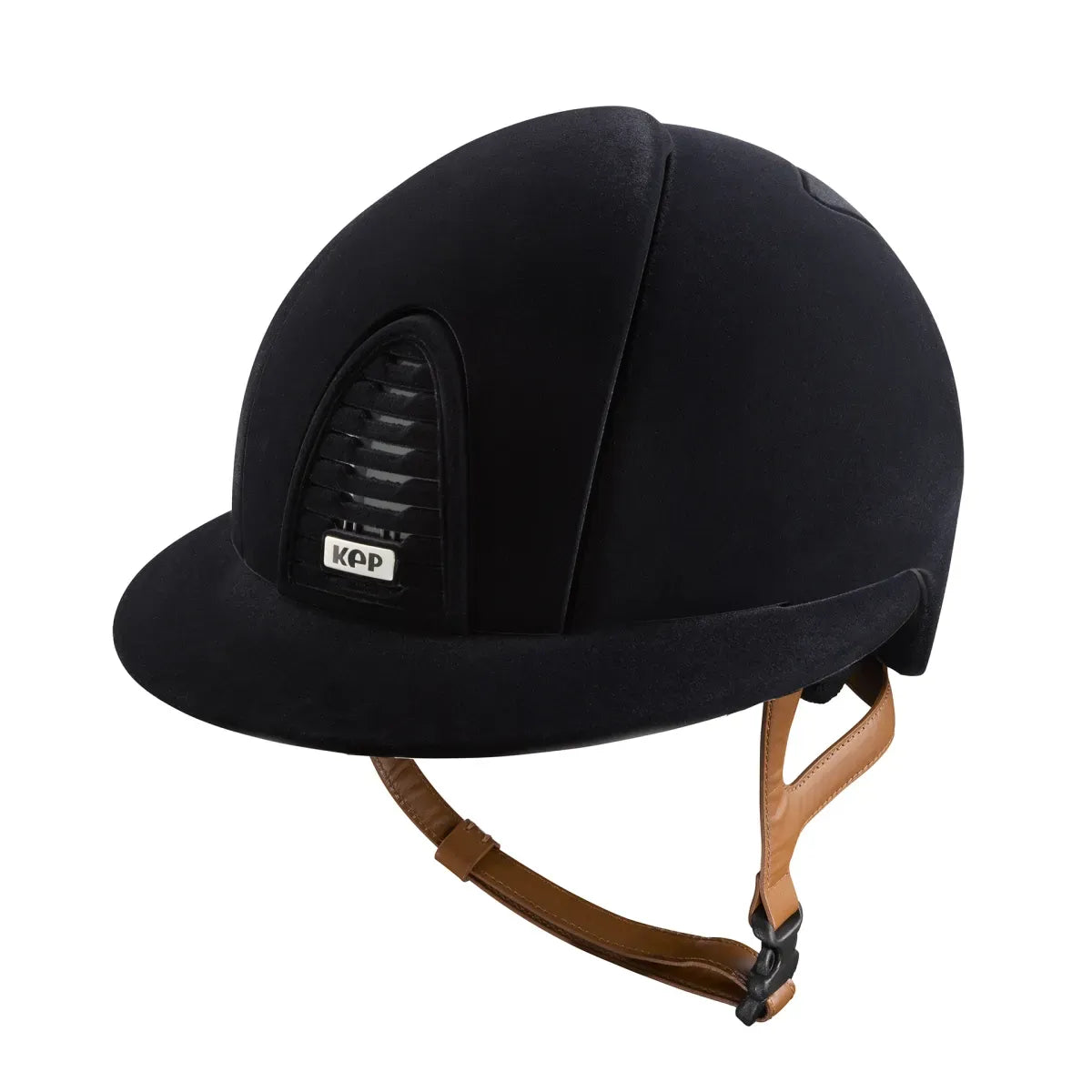 Black riding helmet on a white background