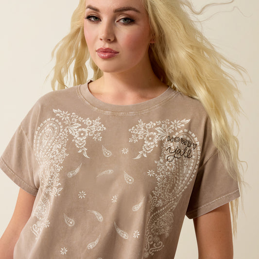 Ariat Ladies Paisley Boxy Crop T-Shirt Taupe Grey