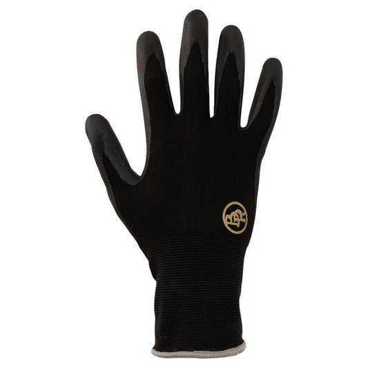 Black work glove with BR logo on a white background 