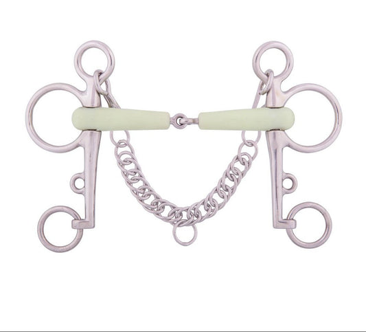 Horse bridle bit with chain on a white background