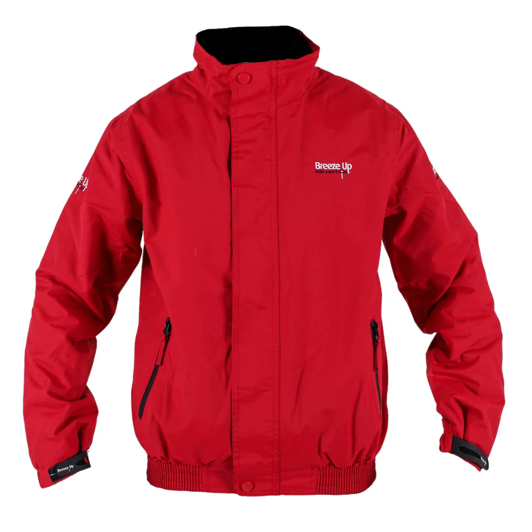 Red jacket with a brand logo on a white background