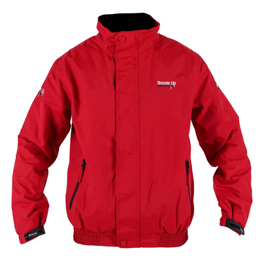 Red jacket with a brand logo on a white background