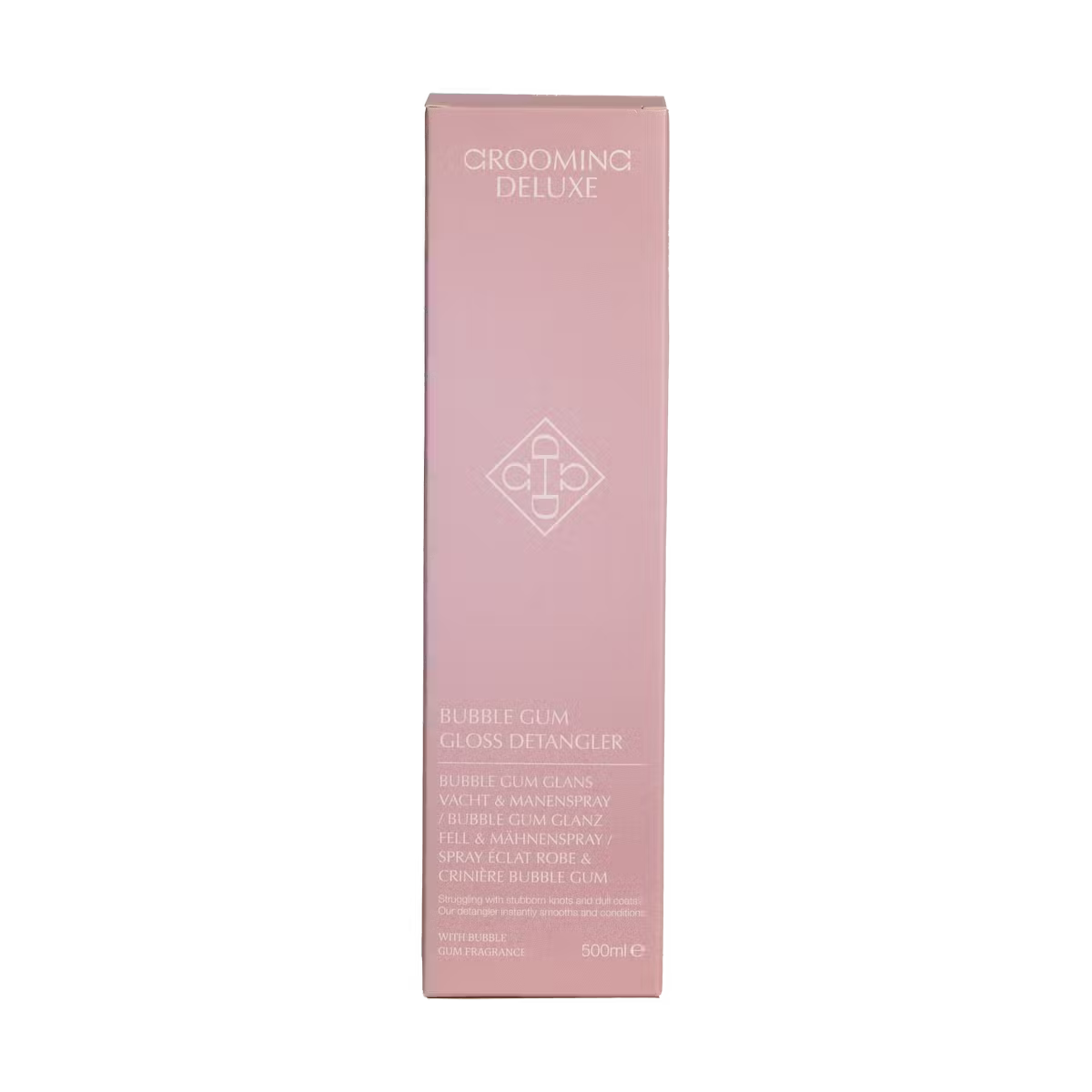 Grooming Deluxe packaging for Bubble Gum Gloss Detangler on a white background