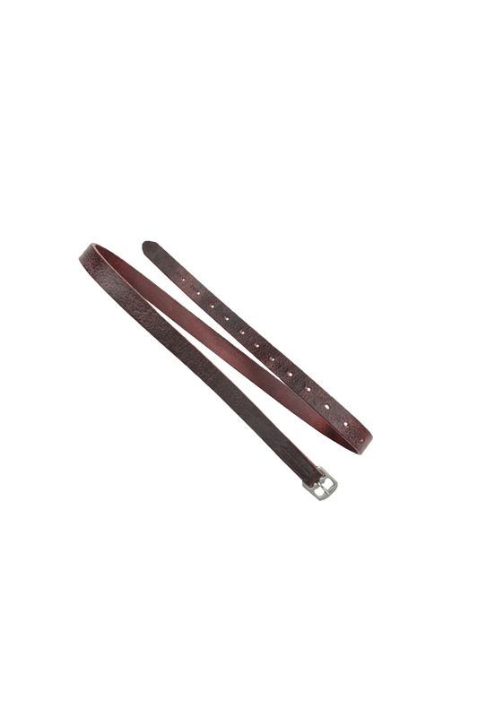 Brown stirrup leather on a white background