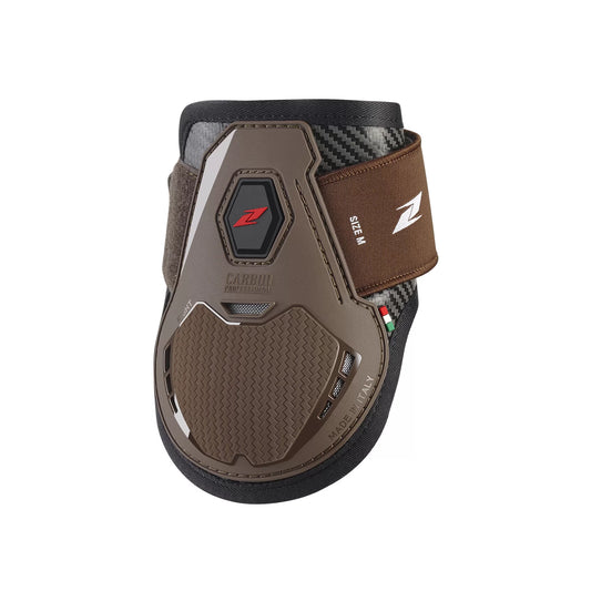 Brown fetlock boot on a white background