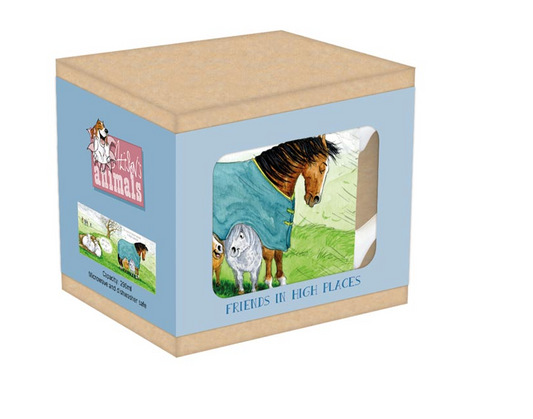 Mug Box with a  displaying a horse and text.