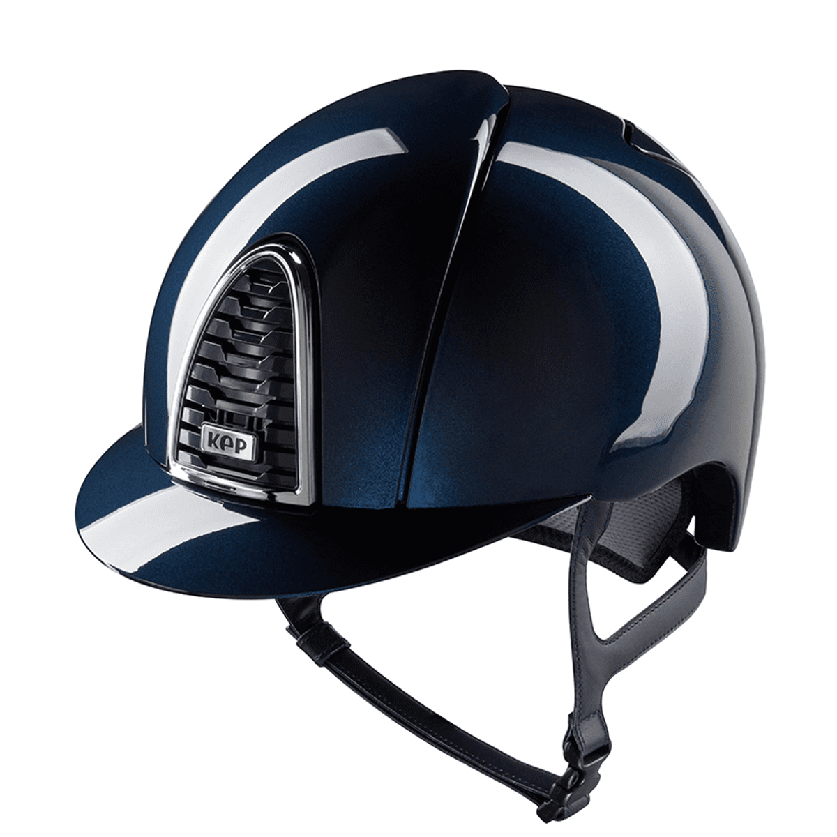 Navy riding helmet on a white background
