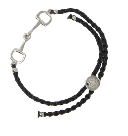 Bracelet with black cord white background