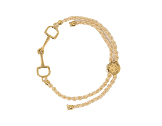 Gold and gold braided bracelet on a white background
