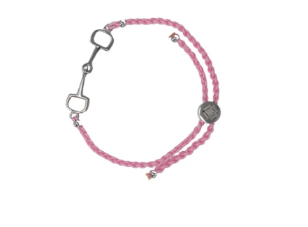 Pink braided bracelet on a white background