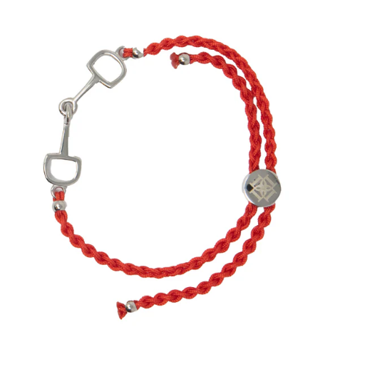 Red braided bracelet white background
