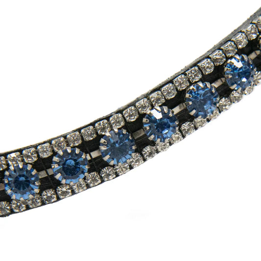 Horse browband with blue rhinestones on a white background