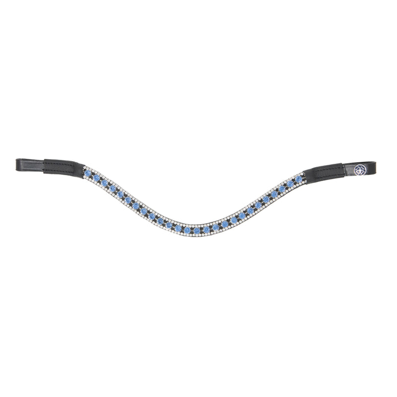 Horse browband with blue rhinestones on a white background